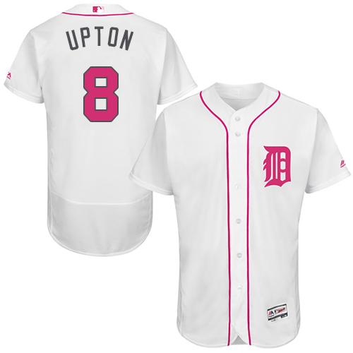 Tigers #8 Justin Upton White Flexbase Authentic Collection Mother's Day Stitched MLB Jersey - Click Image to Close